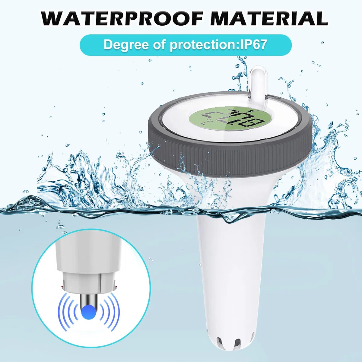 BYZESTY Thermomètre de piscine numérique sans fil avec capteur de piscine, écran LCD et moniteur d'humidité pour baignoire, bassin à poissons, étang
