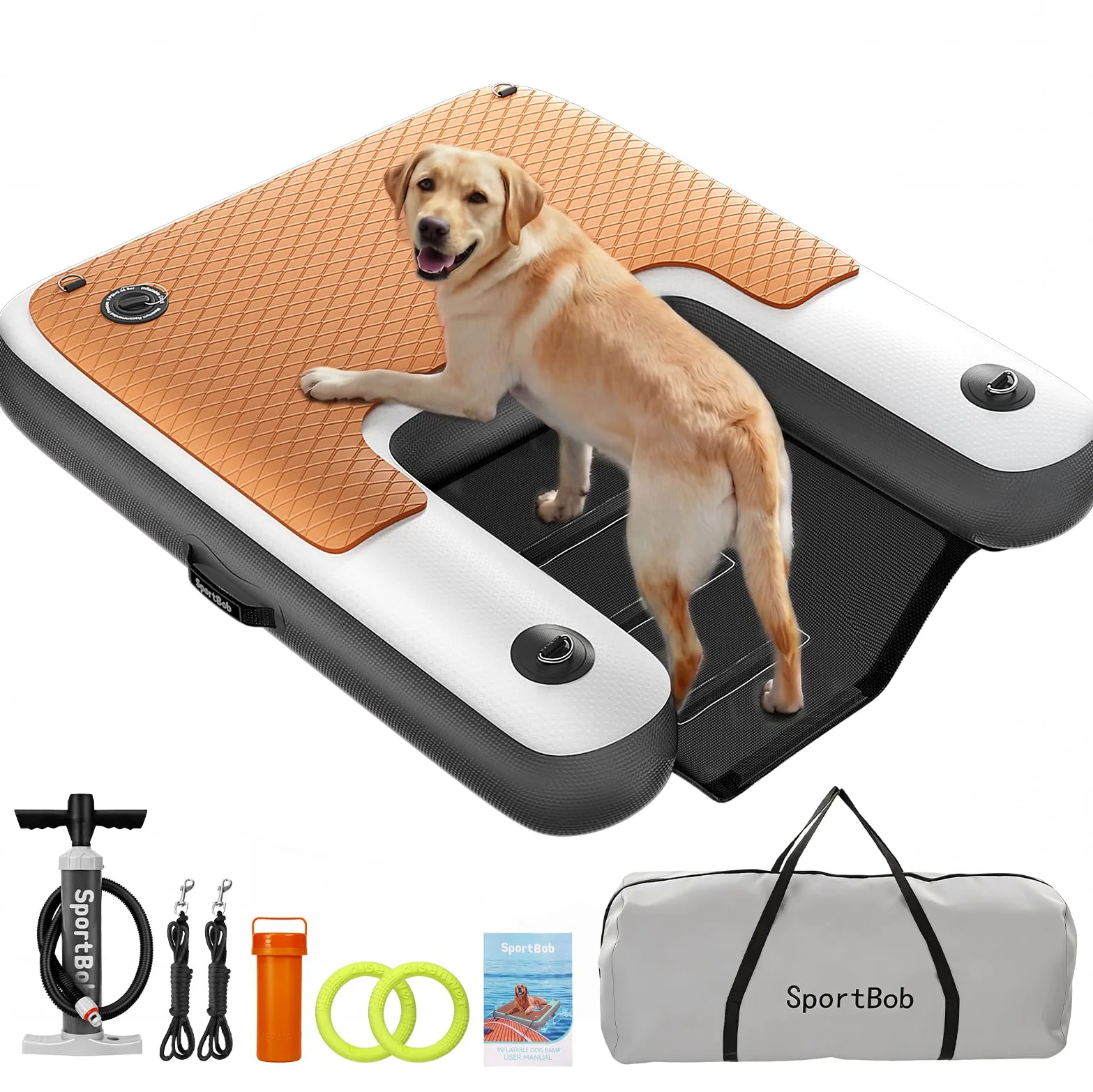 Rampe d'accès à l'eau Gonflable pour Chien 120 x 100cm, Résistante à la Déchirure et Durable, Rampe Gonflable pour Chiens Jusqu'à 100kg, Idéale pour la Piscine, Les Pontons et Les Lacs