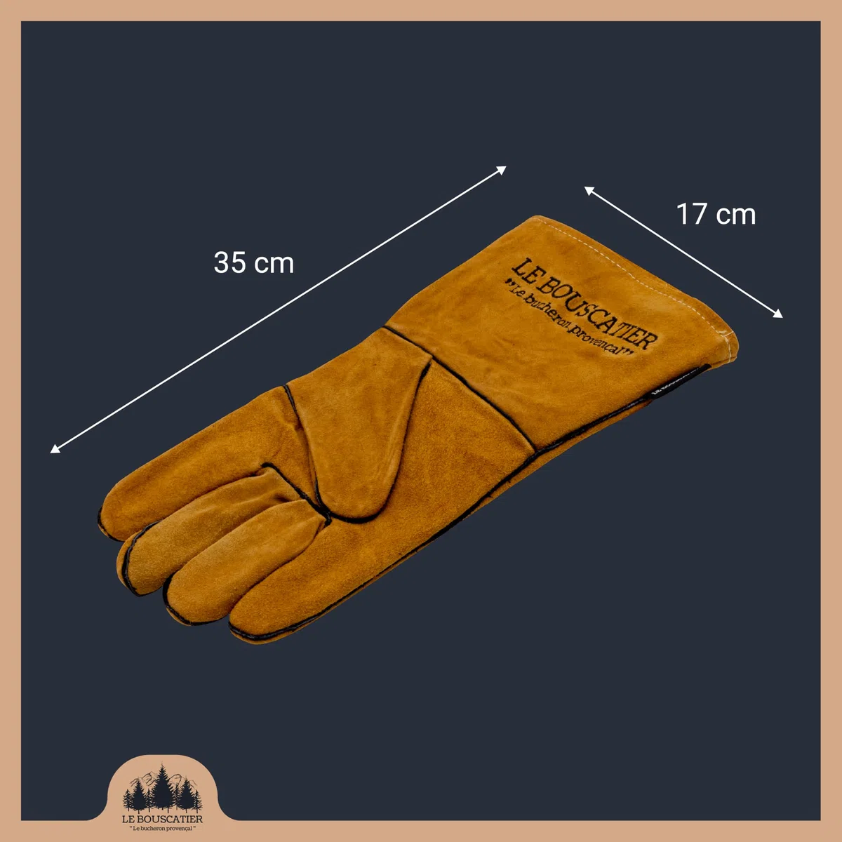 Paire de Gants camel de sécurité anti chaleur en cuir avec doublage intérieur pour poêle à bois, cheminée, barbecue, brasero et soudage. Résistant au feu, la soudure, le four, la cuisine (Camel)