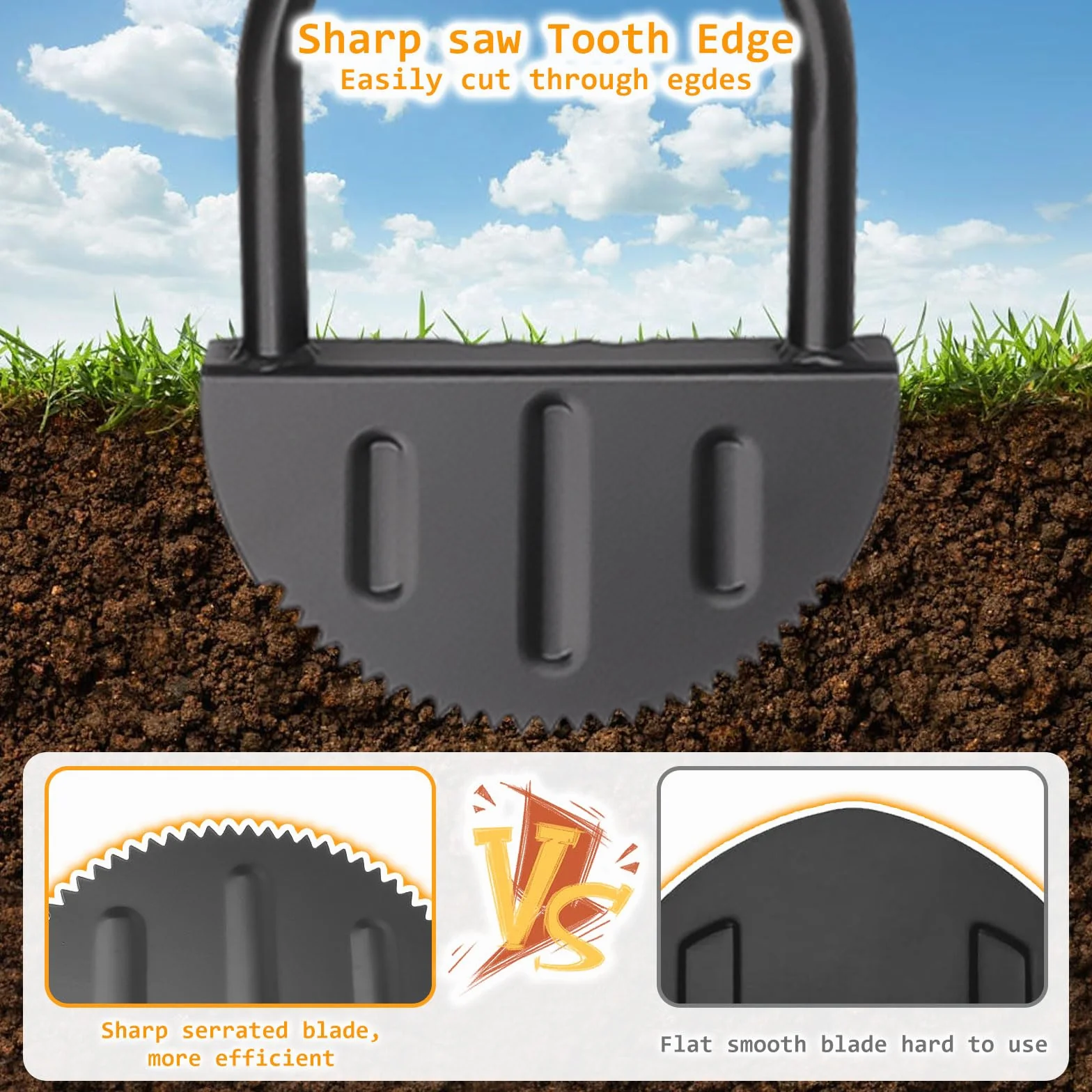 Outil professionnel pour bordure de jardin – Bêche en demi-lune – Coupe-bordure de gazon robuste avec lame en dents de scie et poignée en T confortable | Bordures de jardin, patios et aménagement