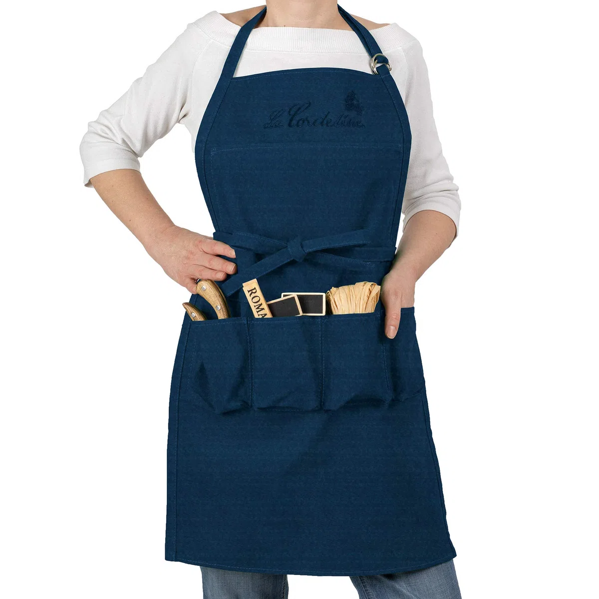 La Cordeline Tablier Long en Coton Épais 400g/m² – 5 Poches Renforcées, Lavable Taille Unique – Jardinage, Bricolage, Cuisine