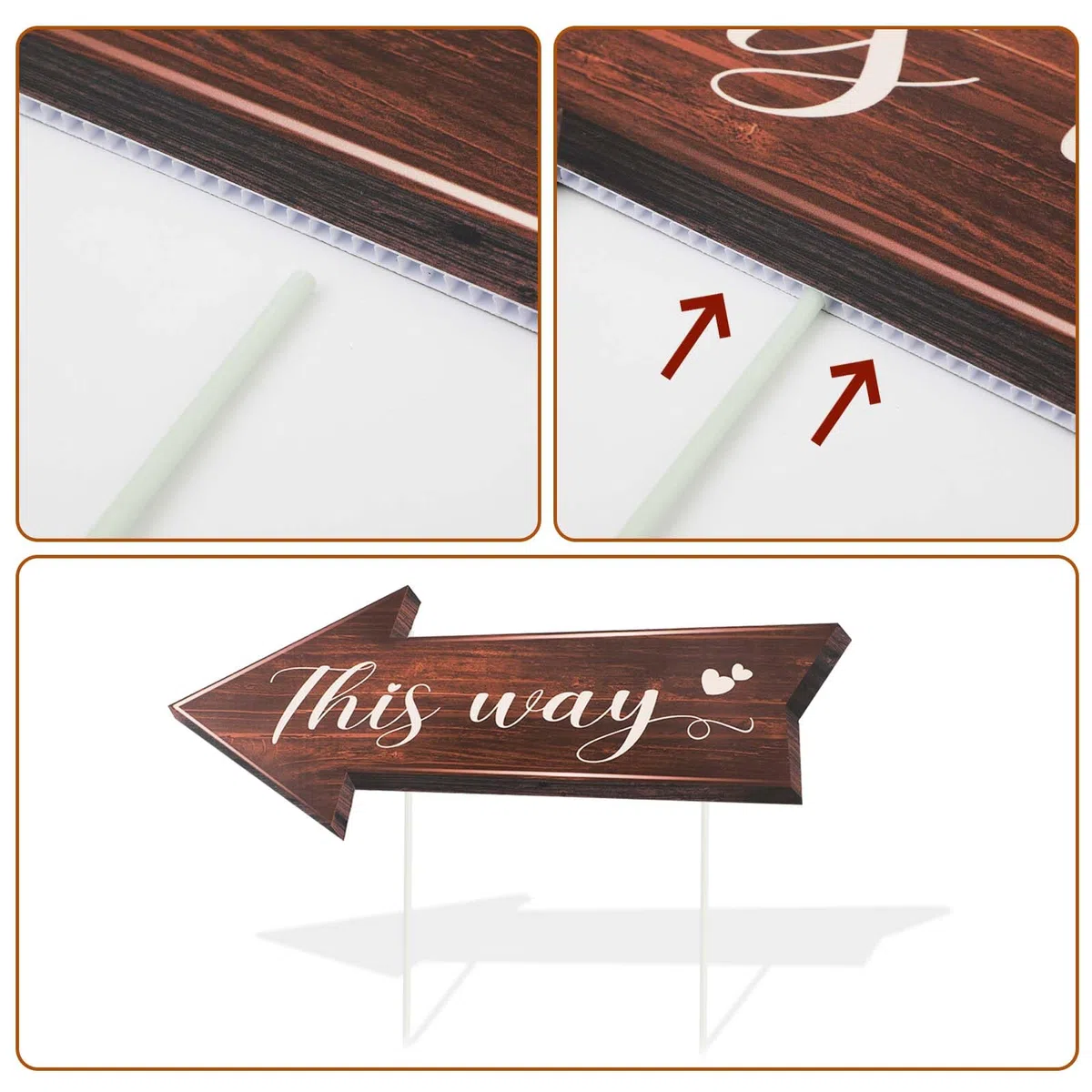4pcs Panneau Directionnel Mariage, Panneaux Routiers Directionnels de Mariage Panneaux Fléchés avec Piquets Panneau Mariage Panneau de Bienvenue Mariage pour Réception Extérieur