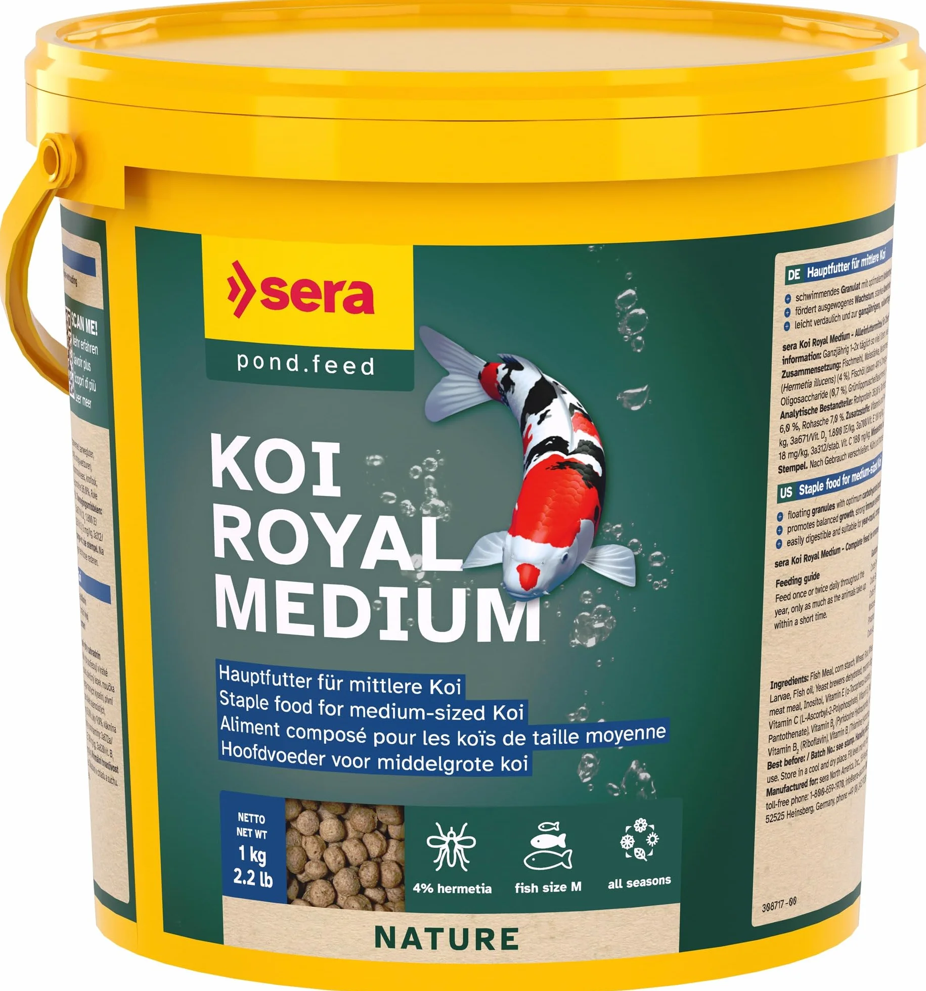 sera koi royal medium 3,8 L (1 kg) | aliment composé pour une croissance équilibrée des koïs de 12 à 25 cm | granulés flottants 3.800 ml 1.000 g | approprié pour l’alimentation tout au long de l’année