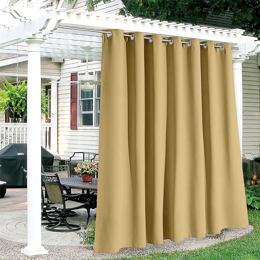 Hiseng Rideaux D'extérieur Imperméables 1 Piece Occultant Rideaux Solation Thermique Couleur Unie Anti Chaleur Protection UV pour Pergola Jardin Tonnelle Terrasse Balcon (132x213cm,Beige)