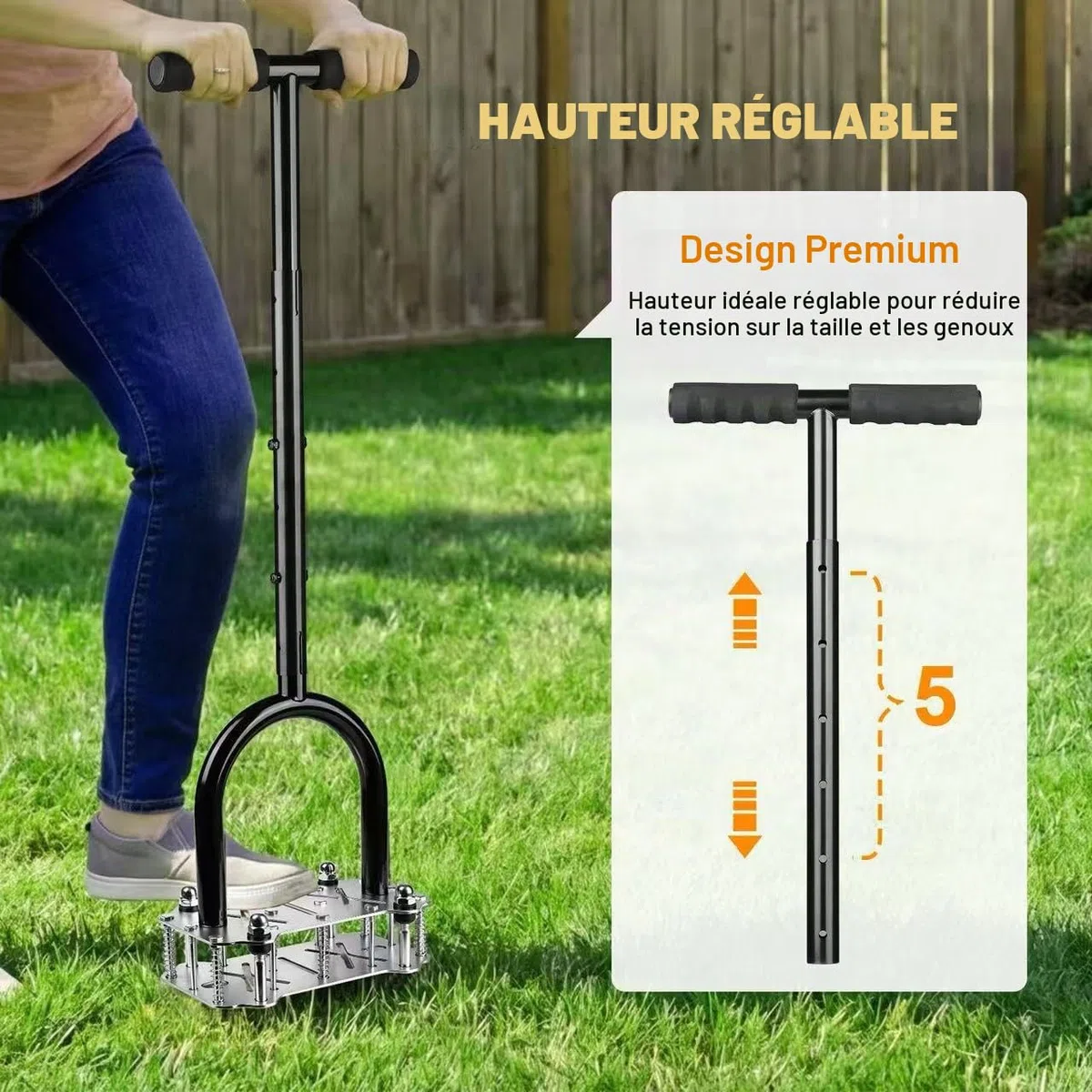 Aérateur de Gazon à 14 Picots, Aérateur de Pelouse Manuel avec Semelle Antidérapante – Scarificateur et Aérateur pour Sol Compacté, Outil d’Aération pour Gazon, Jardin et Pelouse