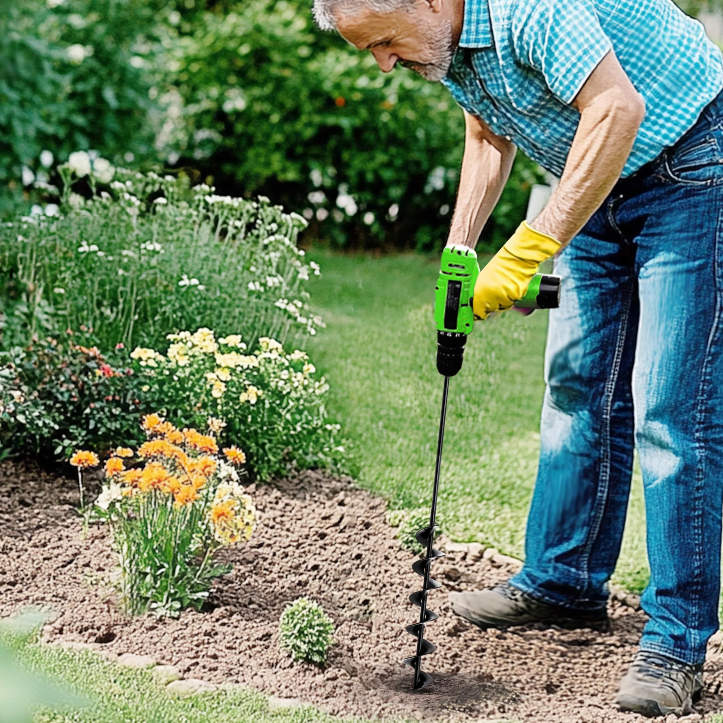 5x80cm Black Foret hélicoïdal de jardin Vis de jardin,Tarière pour perceuse, foret de plantation, foret de plantation pour visseuse sans fil