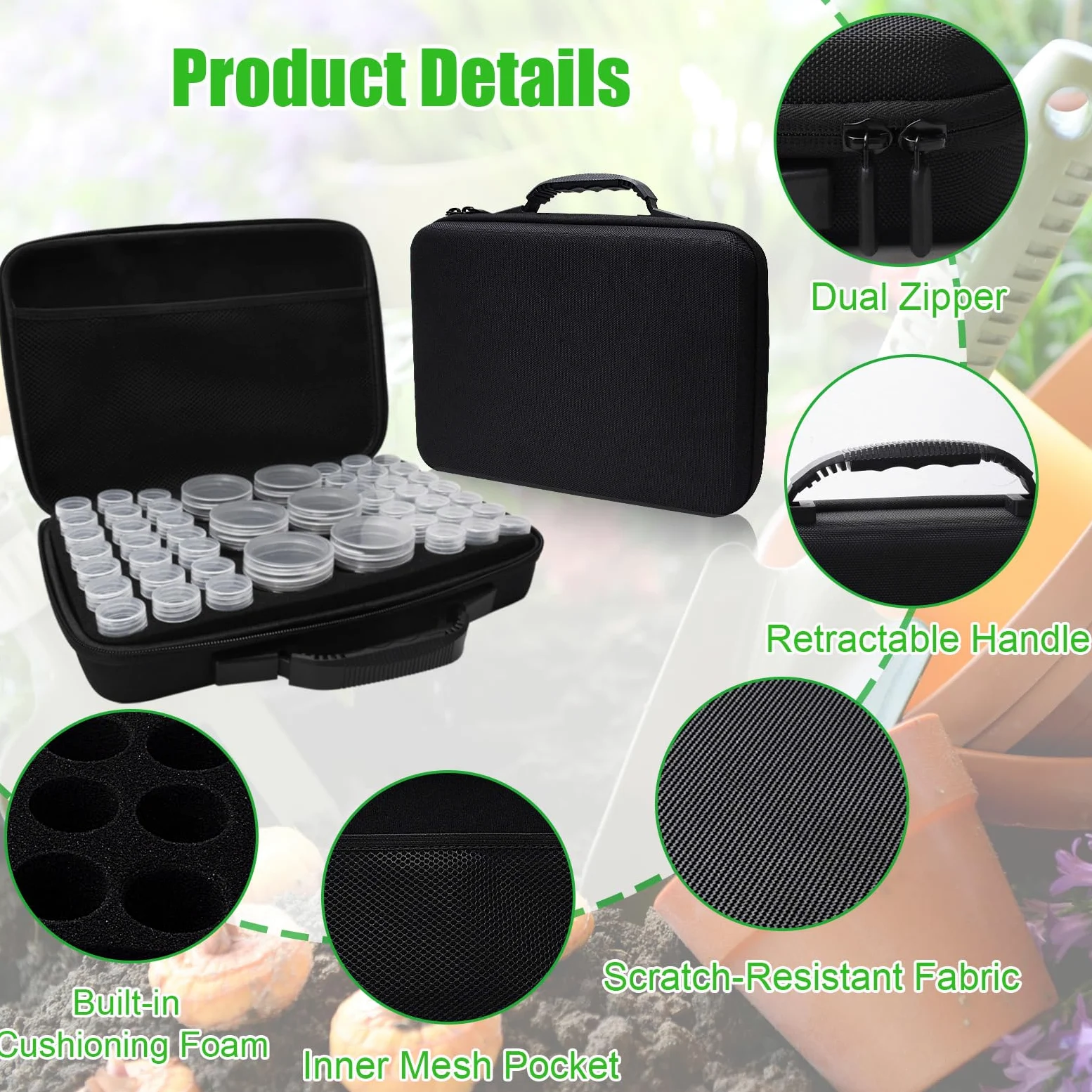 48 emplacements pour semences, boîte de rangement avec 7 sachets de graines, 2 étiquettes autocollantes et entonnoir, boîte pour graines de légumes, graines de fleurs (graines non incluses)