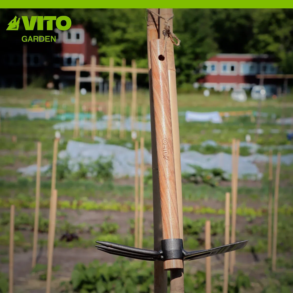 VITO - Serfouette Fourche 3 Dents et Panne Outil de Jardin Manche Bois INOX et Fer forgé à la Main Haute qualité