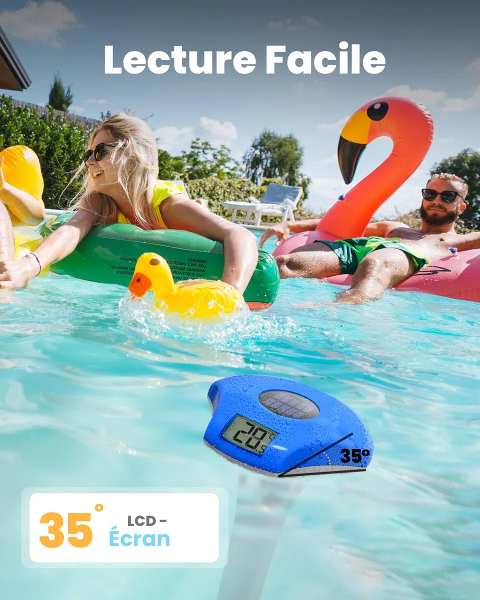 BALDR Thermometre Piscine flottant, à énergie solaire, étanche IPX8, convient pour piscine/jacuzzi/source d'eau chaude/aquarium (bleu profond)
