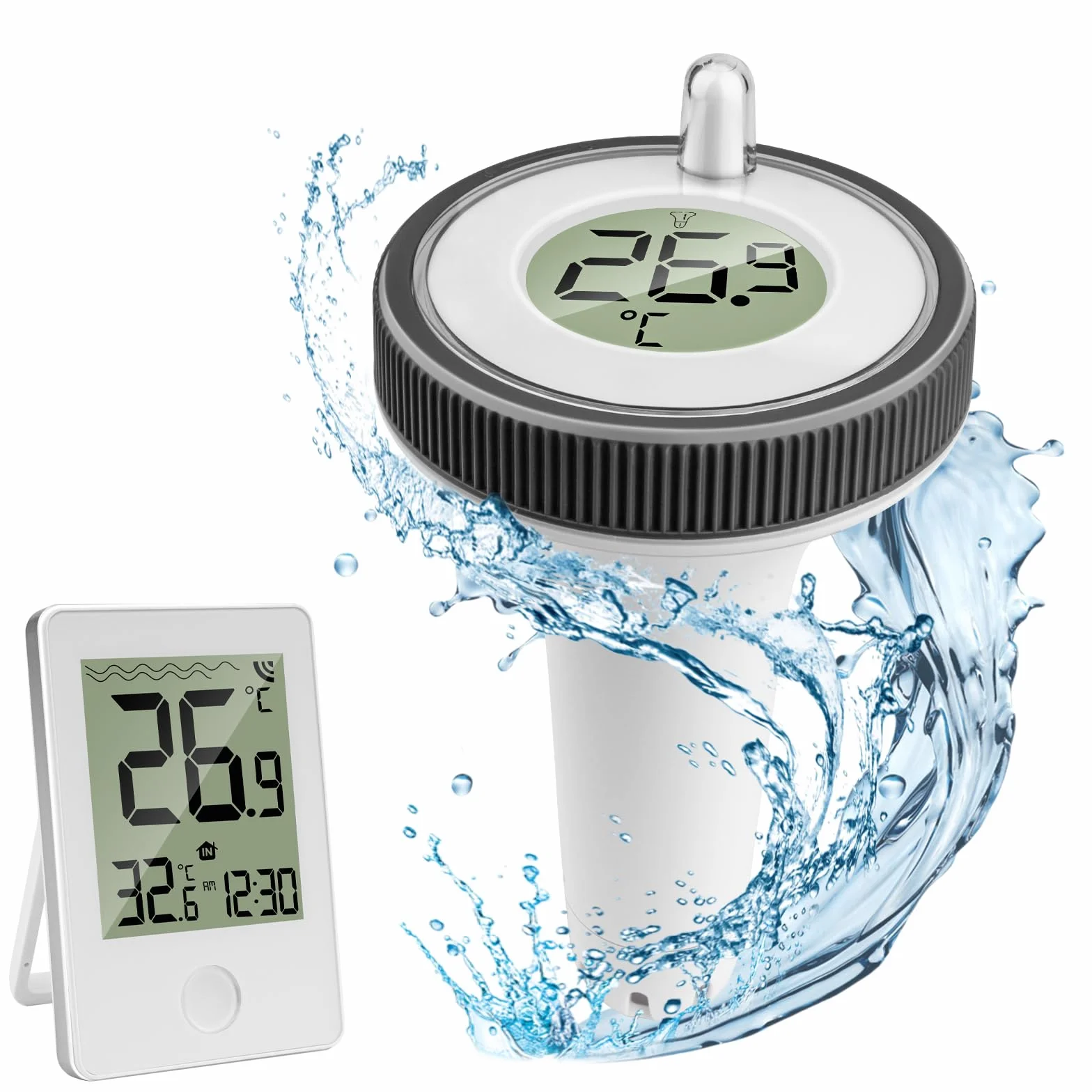 Thermomètre de Piscine Sans Fil, Thermomètre Numérique Flottant Sans Fil pour Piscines, Thermomètre de Piscine étanche IP67, Thermomètre d'eau Intérieur Extérieur pour Aquariums, Baignoires, étangs