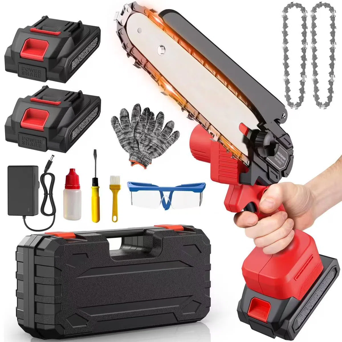 Tronçonneuse sur Batterie Mini - 6 Pouces Coupe Branche Ãlectrique Scie Sans Fil petite Elageuse Chainsaw avec 2 Batteries 2 Chaines 800W l'Élagage le Jardin Cour Bois jardinage Ranengar