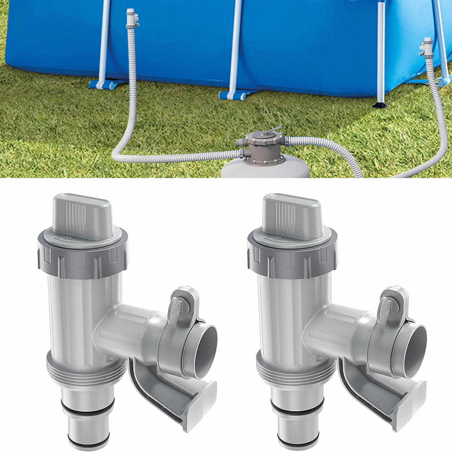 Vanne D'arrêt Pour Piscine Avec Raccord De Tuyau De 32mm 38mm, Robinet D'arrêt Pour Piscine Avec 2 Colliers De Serrage Rechange, Double Split Tuyau Valve Plunger Accessoires De Piscine (lot de 2)