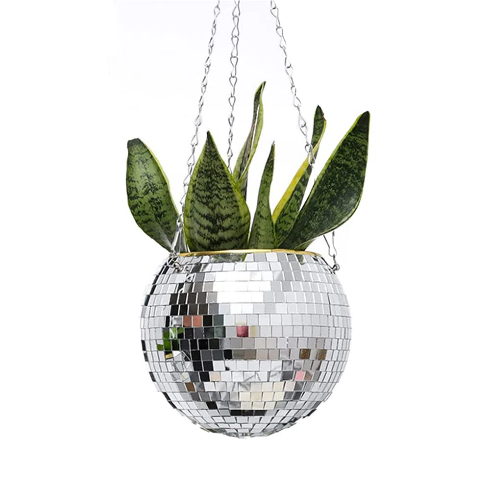 15cm Planteur de Boule de Disco,Pot de Fleurs Boule à Facettes avec Chaîne et Corde en Macramé, Boho Macramé Plante Cintre pour Intérieur Extérieur Maison Jardin Jardinière Décor