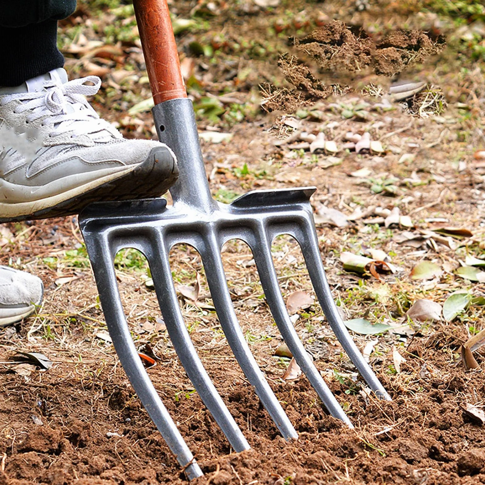Fourche à creuser, outil de jardin en acier au carbone, fourche à bêcher, équipement de jardinage pratique (UN)