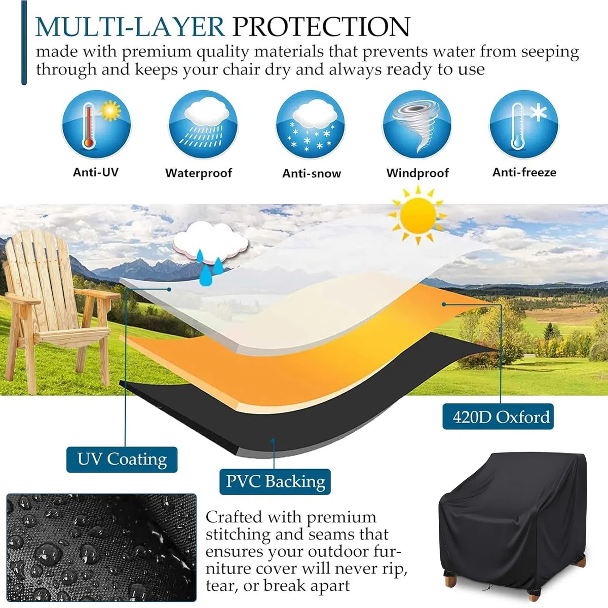 Schleuder Housse de Protection Tissu Oxford 420D, Imperméable, Résistante Hiver UV pour Fauteuil de Jardin
