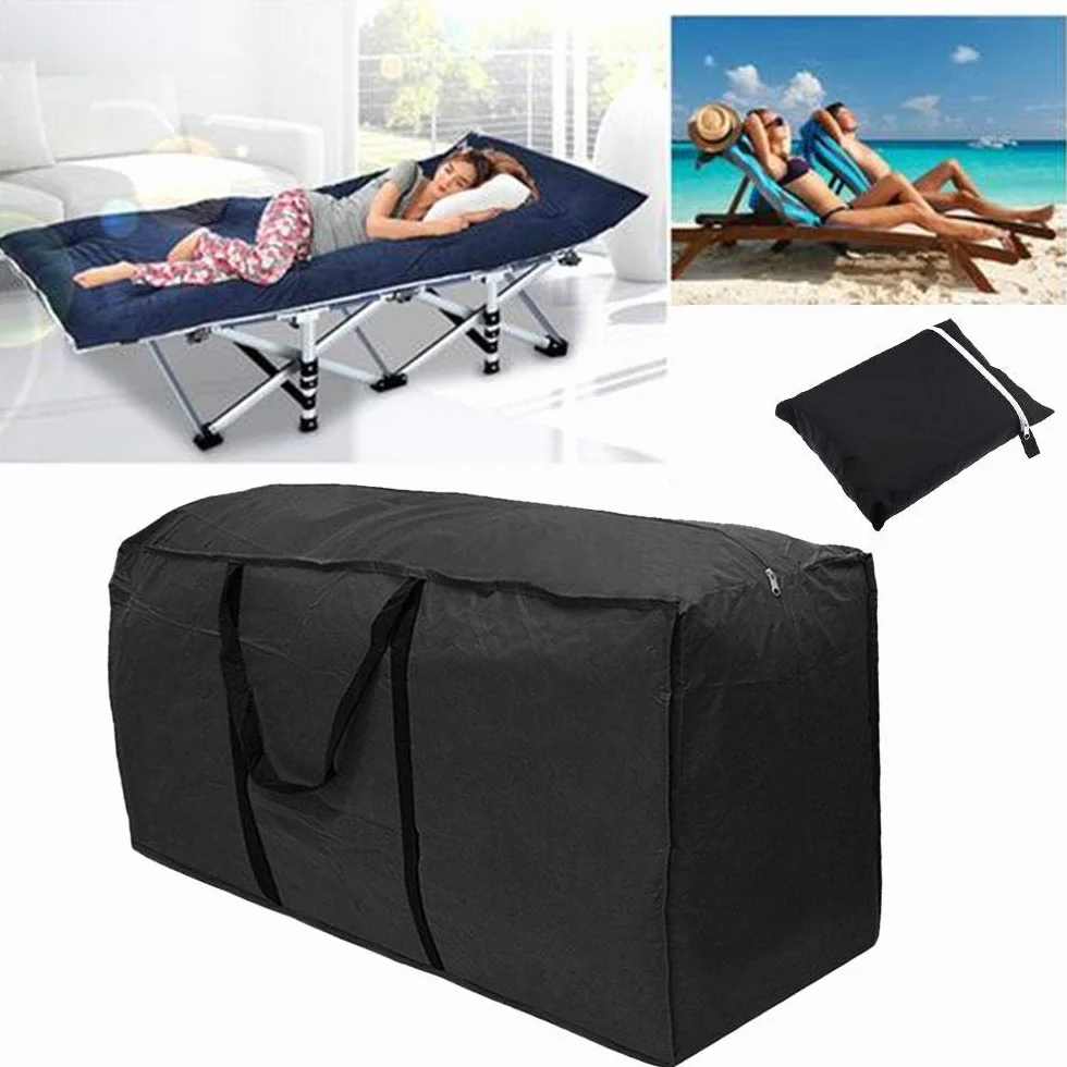 Sac de Rangement Coussins Jardin XXL - Housse Protection Imperméable Tissu Oxford 210D Haute Densité - Idéal pour Matelas Transat, Sapin de Noël et Meubles Terrasse - 173 x 76 x 51 cm, Noir