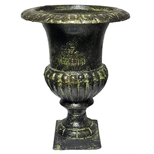 Vase Vasque Jardinière en Fonte Vert Style Médicis Pot de Fleur en Fonte Patinée Verte 15x15x20cm