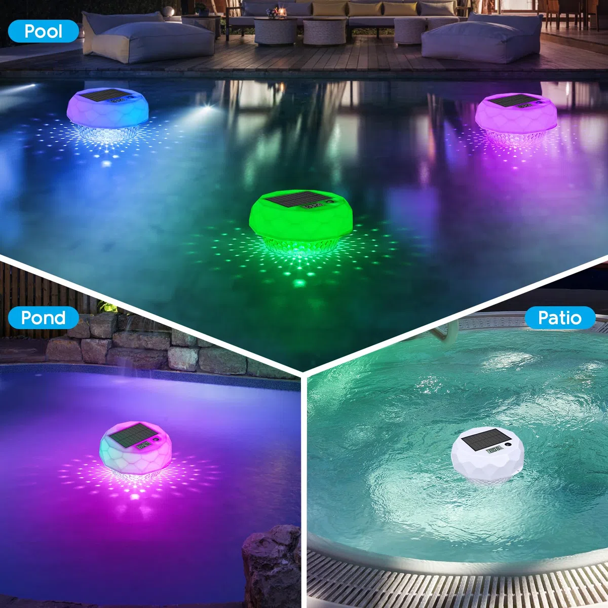 Qoolife Dosieur de Chlore Flottant avec thermomètre et lumière Solaire, pour étang, Bassin, Spa et Bain à remous, Compatible avec 1" et 3", avec télécommande et réglage