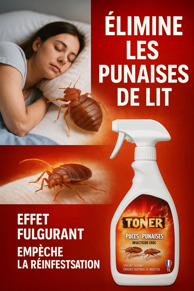 TONER Protect’ Puces et Punaises – Insecticide Choc 1L – Élimination Immédiate – Empêche la Réinfestation – Spray Anti Punaises de Lit et Puces – Action Foudroyante – Fabriqué en France