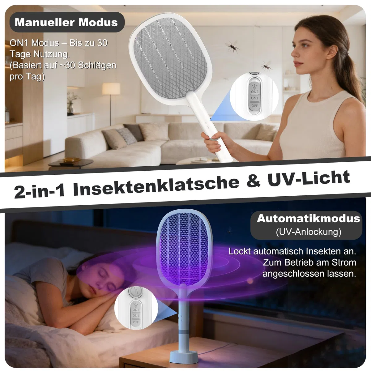 Raquette Electrique Insectes 5000V, 2000mAh,Raquette-Anti Moustique, USB C Rechargeable Raquett e Anti Mouche avec Base Stable, Efficace Contre Les Mouches Insectes