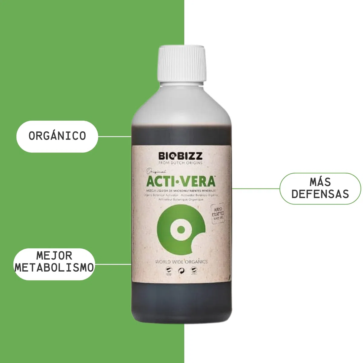 GROWMANIA Acti Vera de BioBizz 500 ml + Échantillon Boost Up de Up Nutrients + Verre Doseur | Revitalisant pour Plantes de Jardins Urbains | Améliore la Vitalité et la Floraison