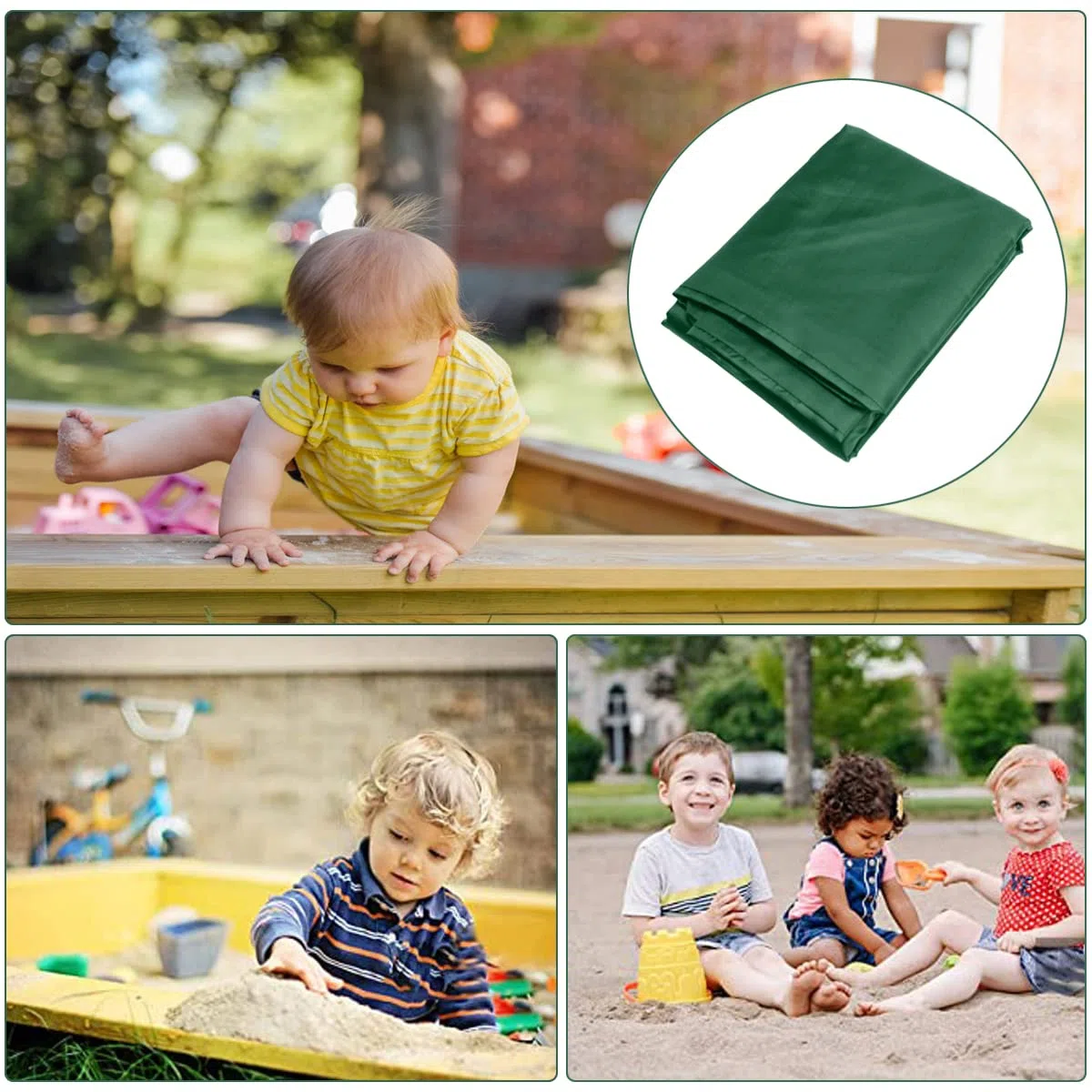 Couverture de Bac à Sable,bache bac a Sable,Housse de bac à Sable,avec Cordon de Serrage,pour Bac à Sable, Piscine, Jardin ou Ferme (150x150x20 Green)