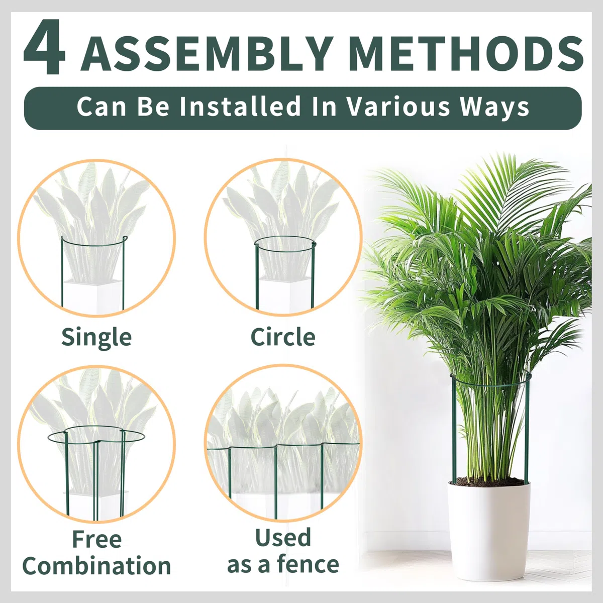 Lot de 10 60cm Haute Tuteurs pour Plantes, 25 cm de Diamètre Piquets Verts Demi-Ronds Support pour Plantes Support Plante,Aidez Vos Plantes à Pousser - Anneau de Support de Plante Pieux à Hortensias