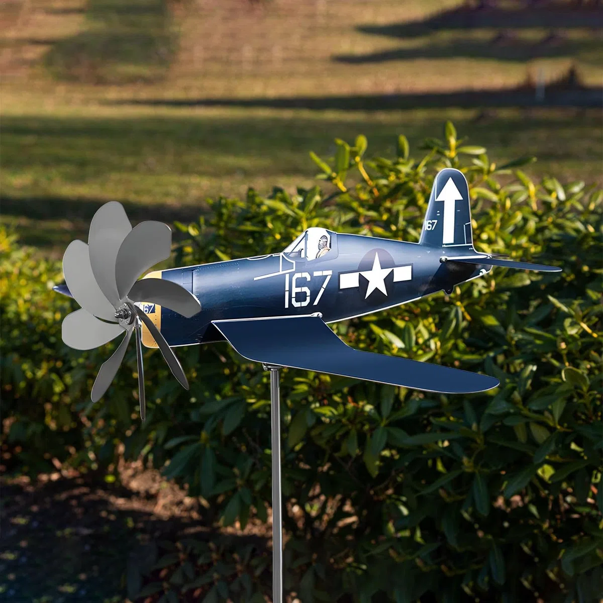 Murman Girouette D'avion En Métal - Moulin À Vent Pour Décoration De Pelouse Cour Et Jardin 35x18x9cm - Résistant Aux Intempéries - Bleu