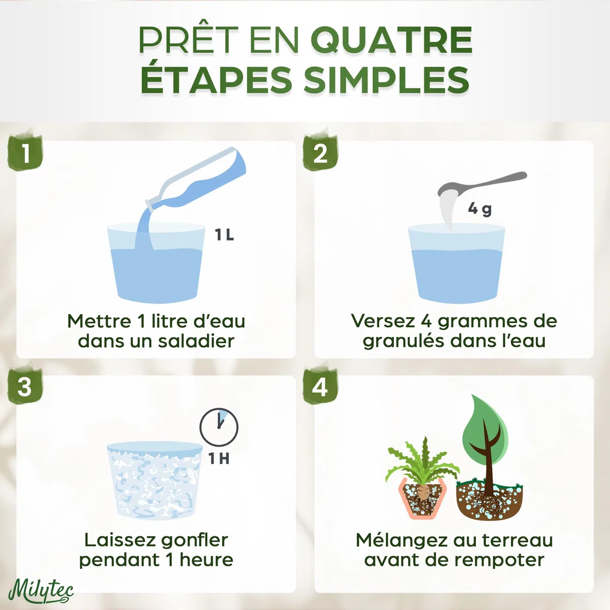 Granulés Gel Rétenteur d’Eau pour Plantes | Arrosage Automatique Pendant Les Vacances | Intérieur et extérieur | E-Book Offert | Sachet de 500 g | Convient pour 600 litres de terreau