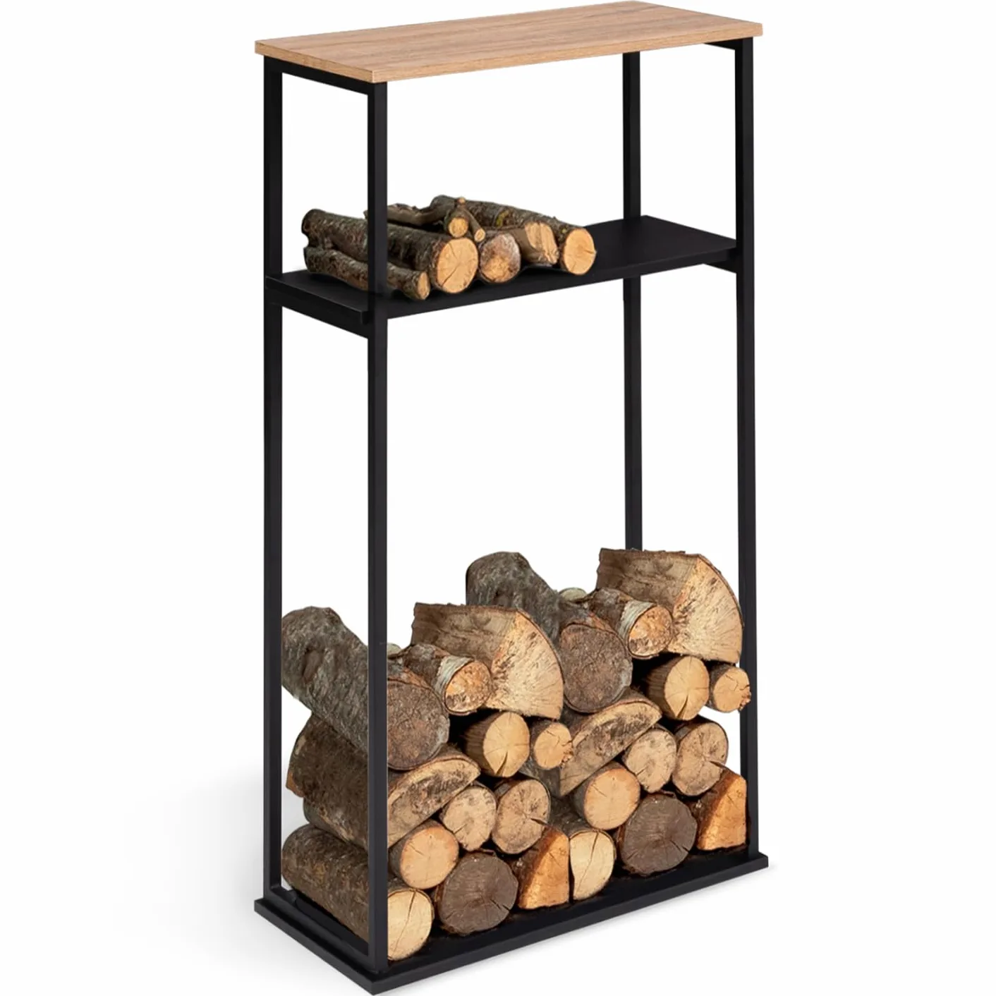 IDMarket - Range bûches Vertical Large avec 2 étagères 33 x 66 x 112 cm pour cheminée
