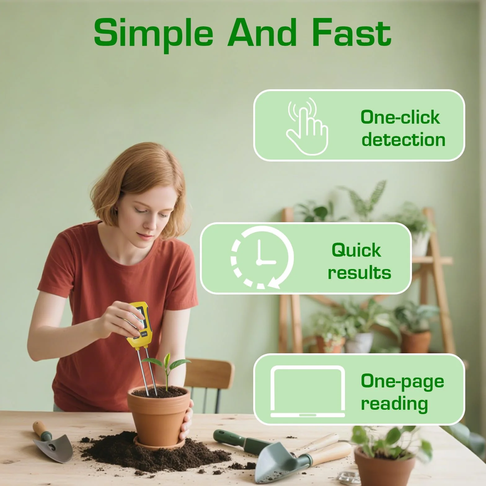 Testeur d'humidité pour Plantes 5 en 1,Humidimètre pour Fertilité/PH/Humidité du Sol/Température/Intensité de la Lumière du Soleil, Hygrometre pour Plantes avec Écran LCD Rétro-Éclairé