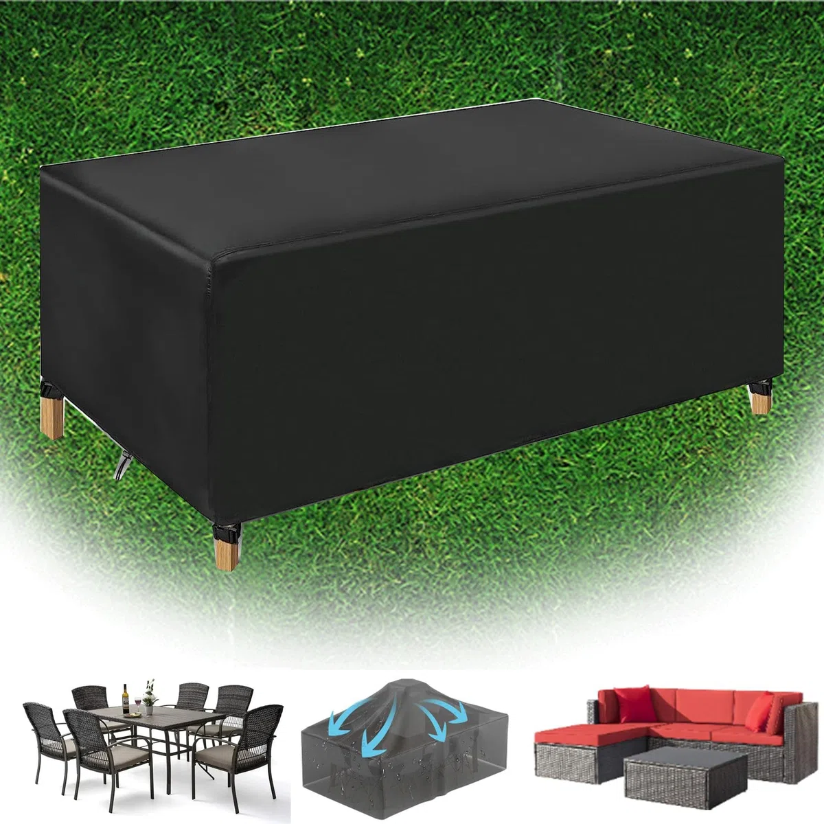 Housse Transat Jardin Exterieur Pliable, Imperméable Mobilier Jardin Résistance Au Vent Anti-UV 200x60x80cm/LxWxH 420D Oxford Tissu Housse de Housse de Protection rectangulaire Noir