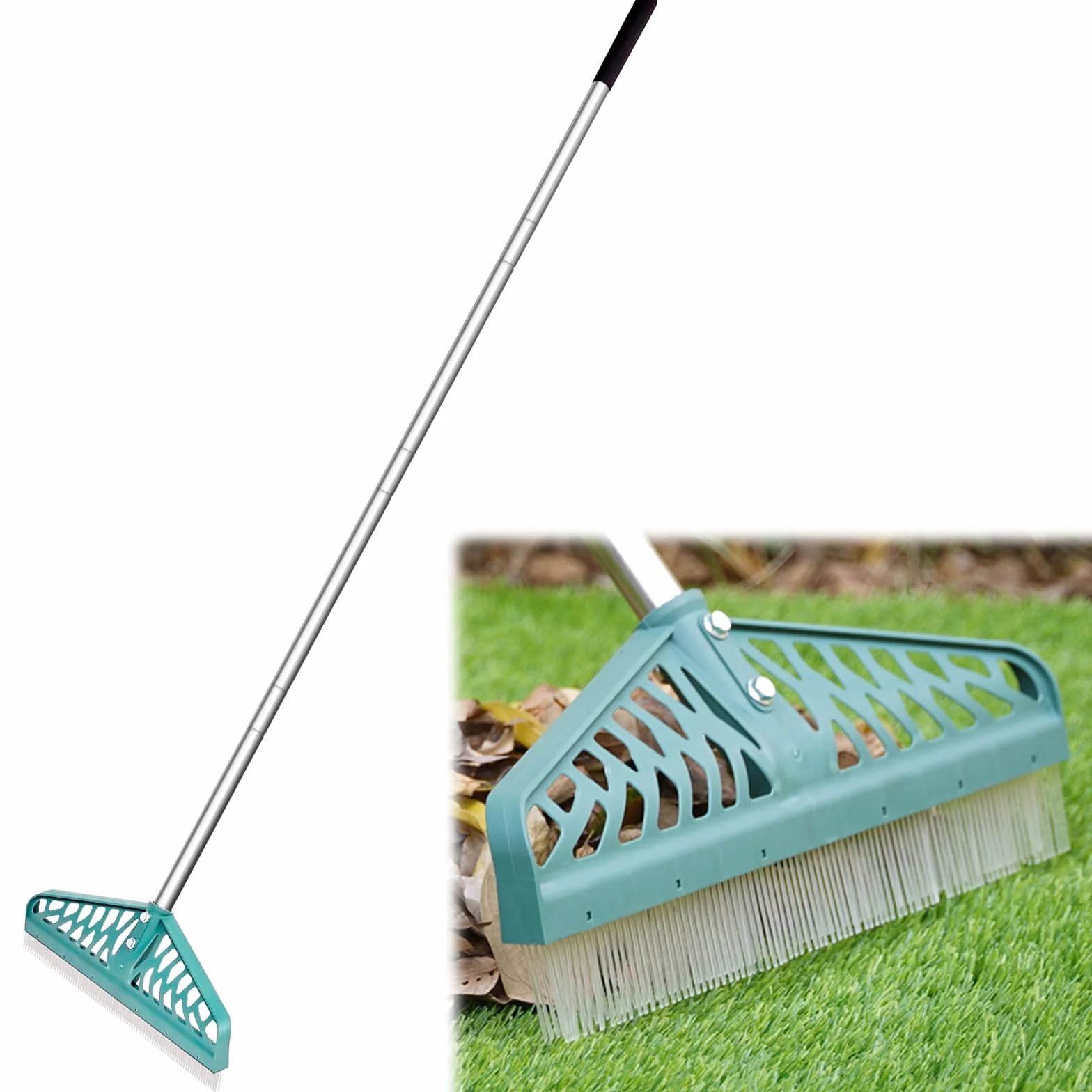 YEELOR Râteau à Gazon Artificiel avec poignée en Acier réglable de 81,3 à 155,3 cm, râteau à Gazon Artificiel Durable, Brosse à Gazon pour Nettoyer Les Poils d'animaux, Les Grandes Feuilles mortes et
