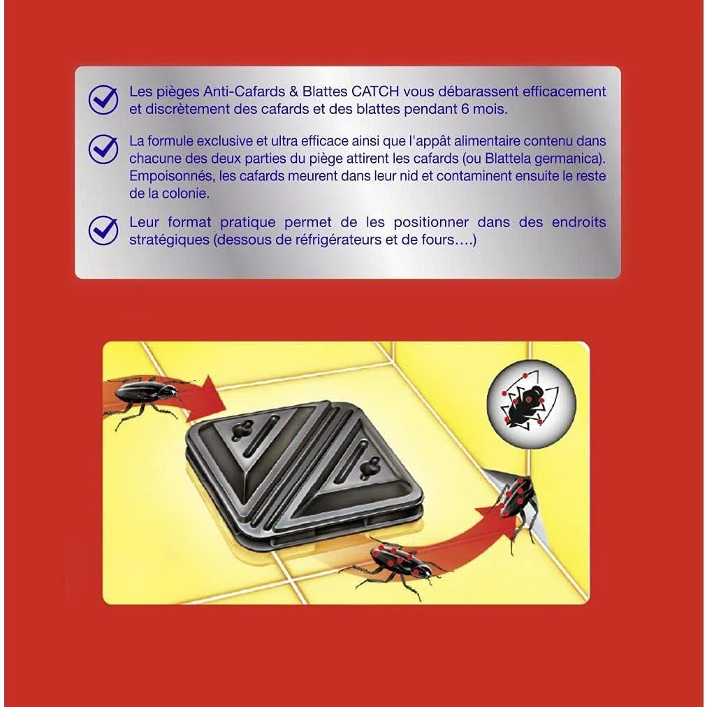 CATCH Lot de 4 boîtes de 6 pièges contaminateurs Anti–Cafards & Blattes
