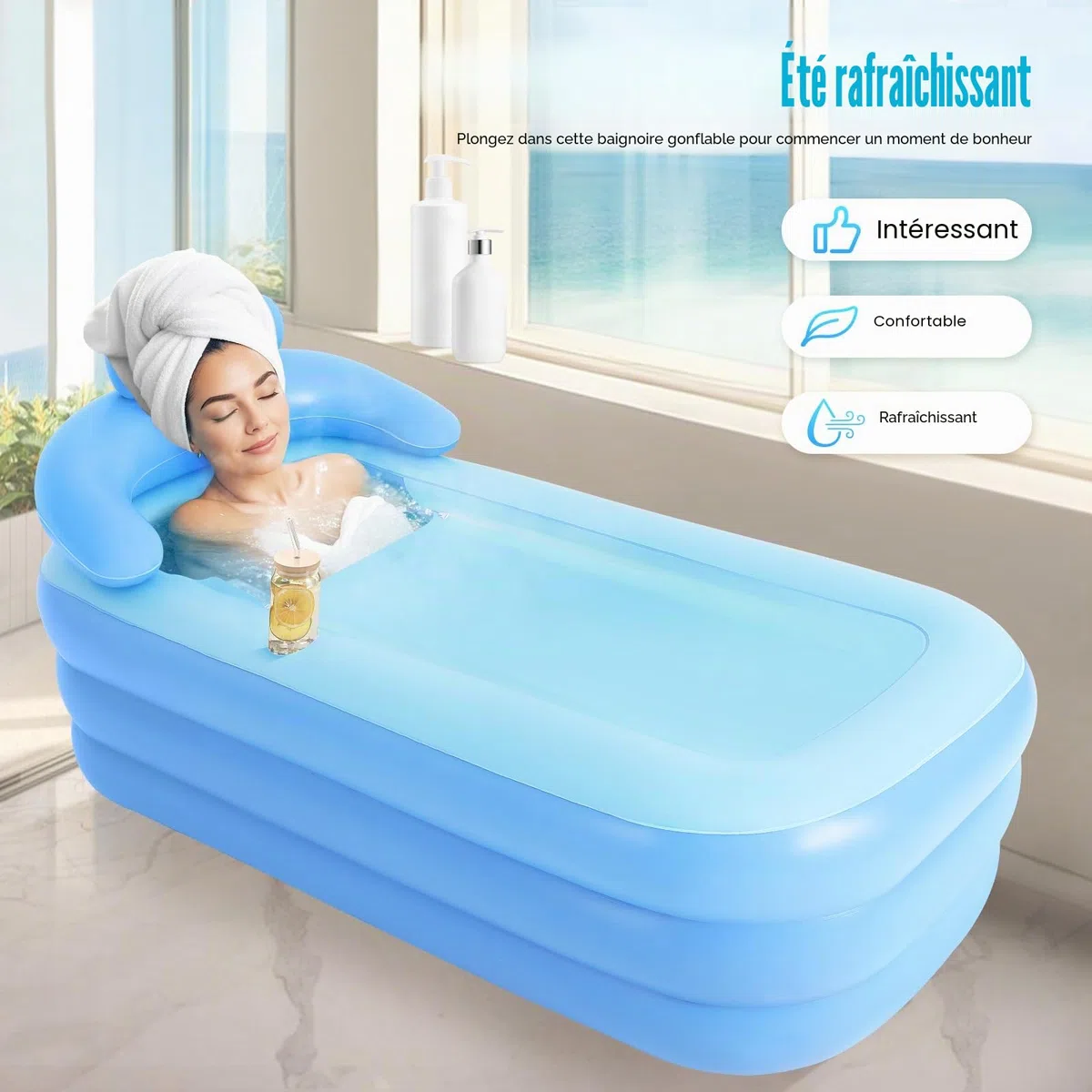 Baignoire gonflable de 160 cm, baignoire gonflable pliable et portable pour adultes, baignoire spa portable, baignoire, baignoire spa, baignoire d’eau chaude, adaptée pour l’intérieur et l’extérieur