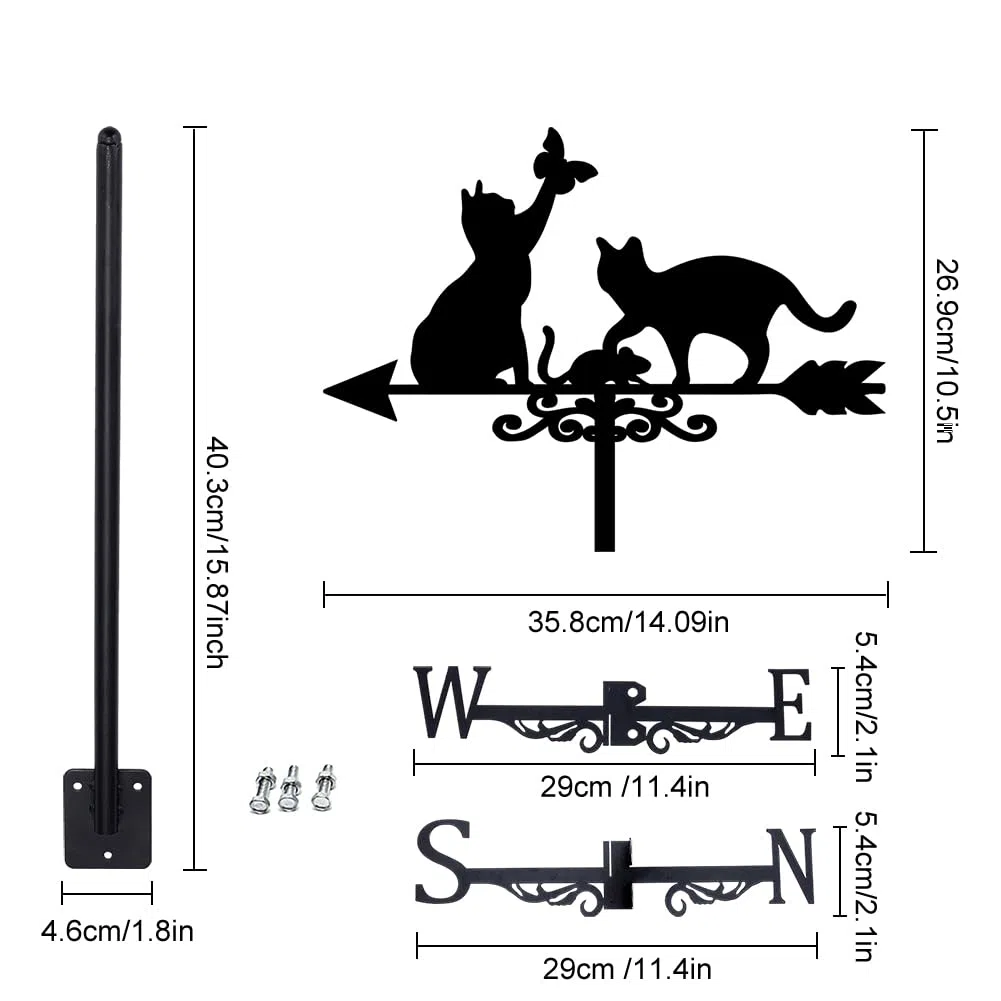 SUPERDANT Chats Girouette de Jardin Exterieur Girouettes Chats avec Papillon Animal Métal Girouette de Toit Jardin Direction Signe Girouettes Extérieur Ferme Décoration Vent Outil de Mesure