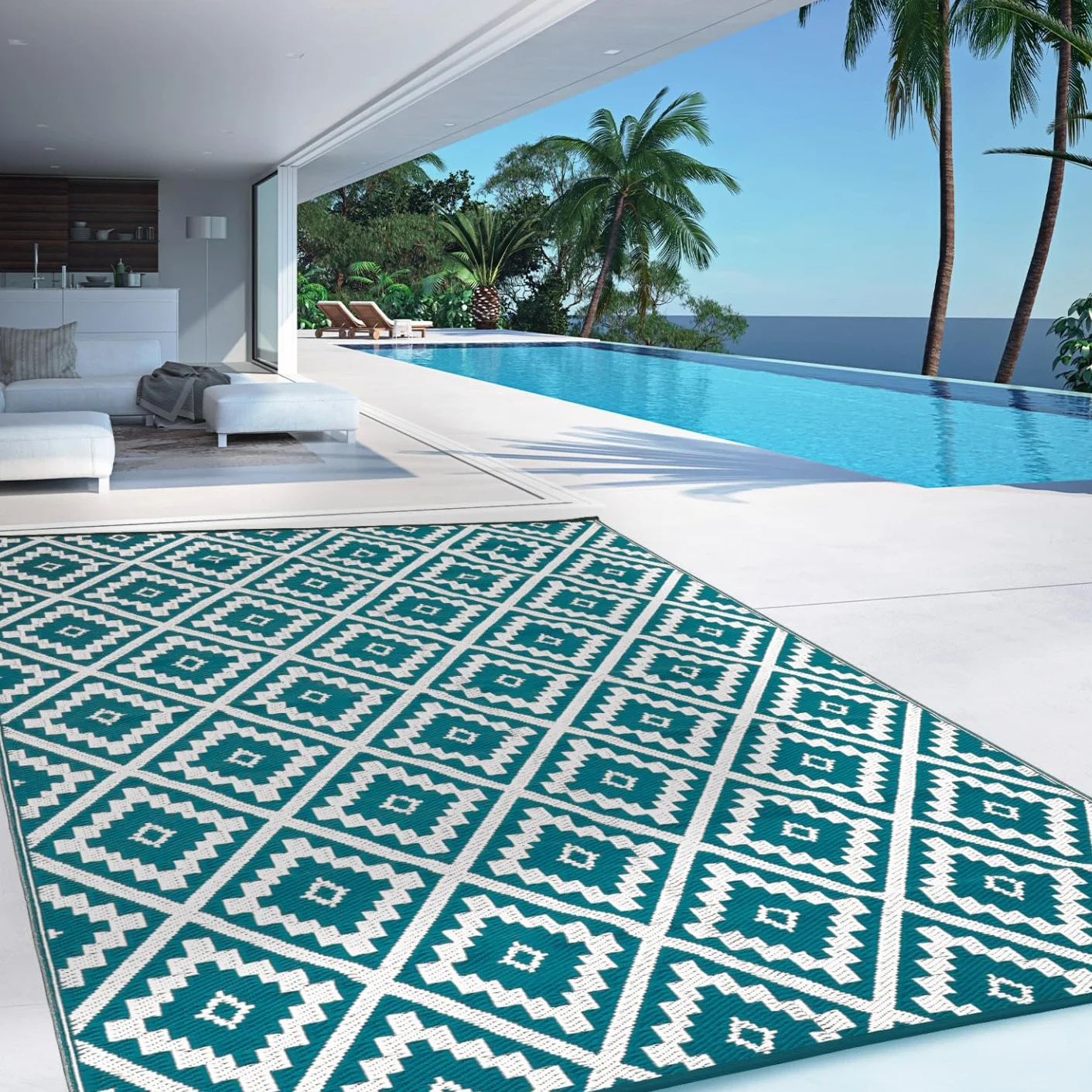 IDMarket - Tapis extérieur Bahamas Bleu Canard 180 x 280 CM