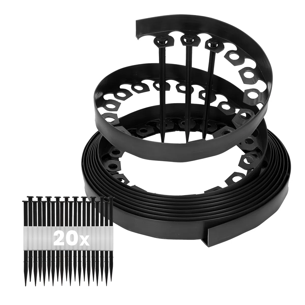 GARDENIX Bordure de pelouse en Plastique LineBORDER Flexible, 20 ancrages au Sol, Longueur 10m, Hauteur 4cm, Noir