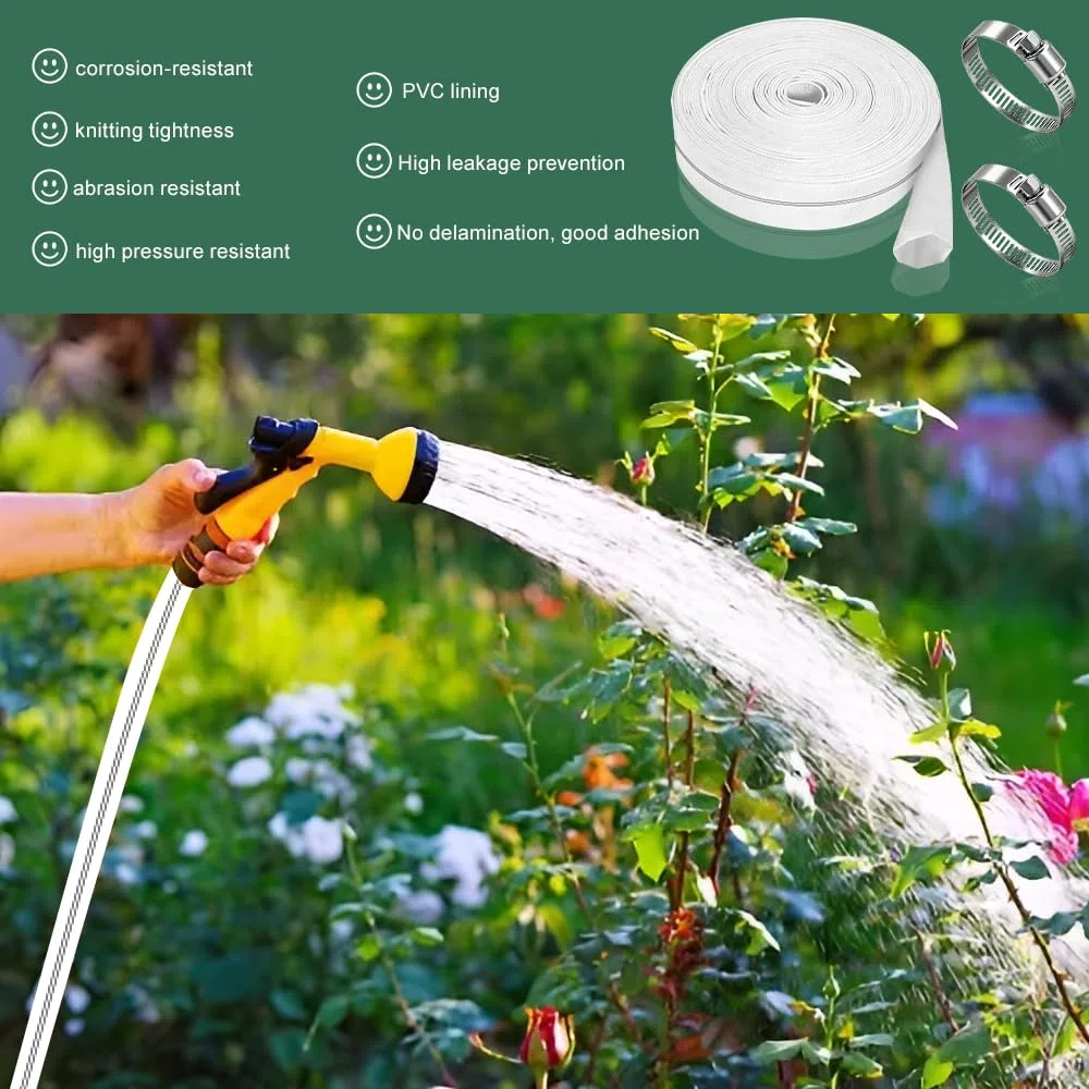 20M Tuyau Refoulement 1 1/4" Plat 32mm avec Clips, Tuyau de décharge, pour Pompes Submersibles, Pompes à Eau Sale, Bassin, Jardin, Irrigation, Industrielles, de Jardinage