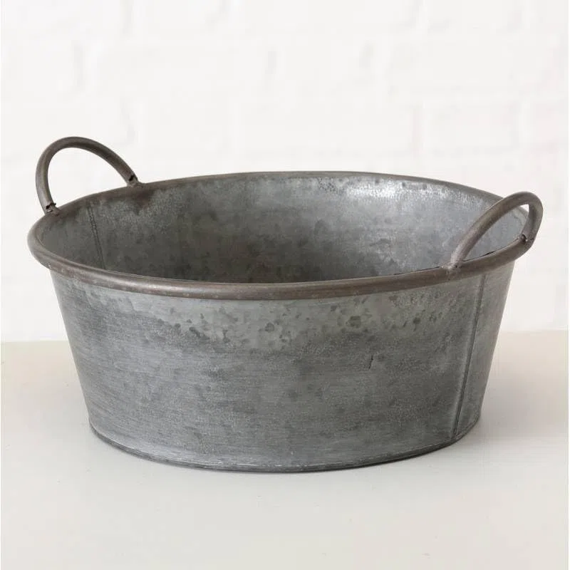 Bassine Métal Effet Zinc Bac à Plantes Jardinière Jackson à Poignée Ronde Mm 18,5x36,5x42cm