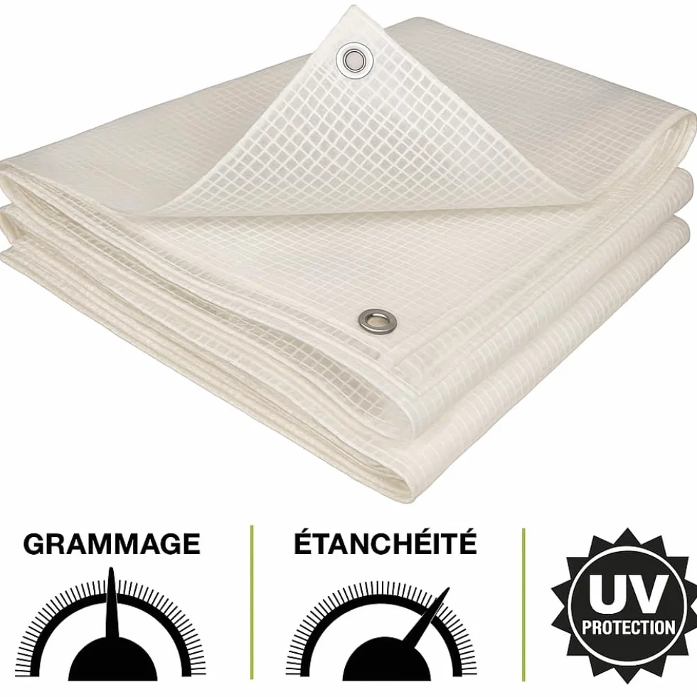 TERRE JARDIN Bâche de Protection, Extérieur Polyéthylène 160g/m² - Bâche Armée Imperméable, Ultra Résistante Découpable, Anti UV - Œillets Aluminium - Mobilier Serre Jardin - 4 x 6 - Transparent