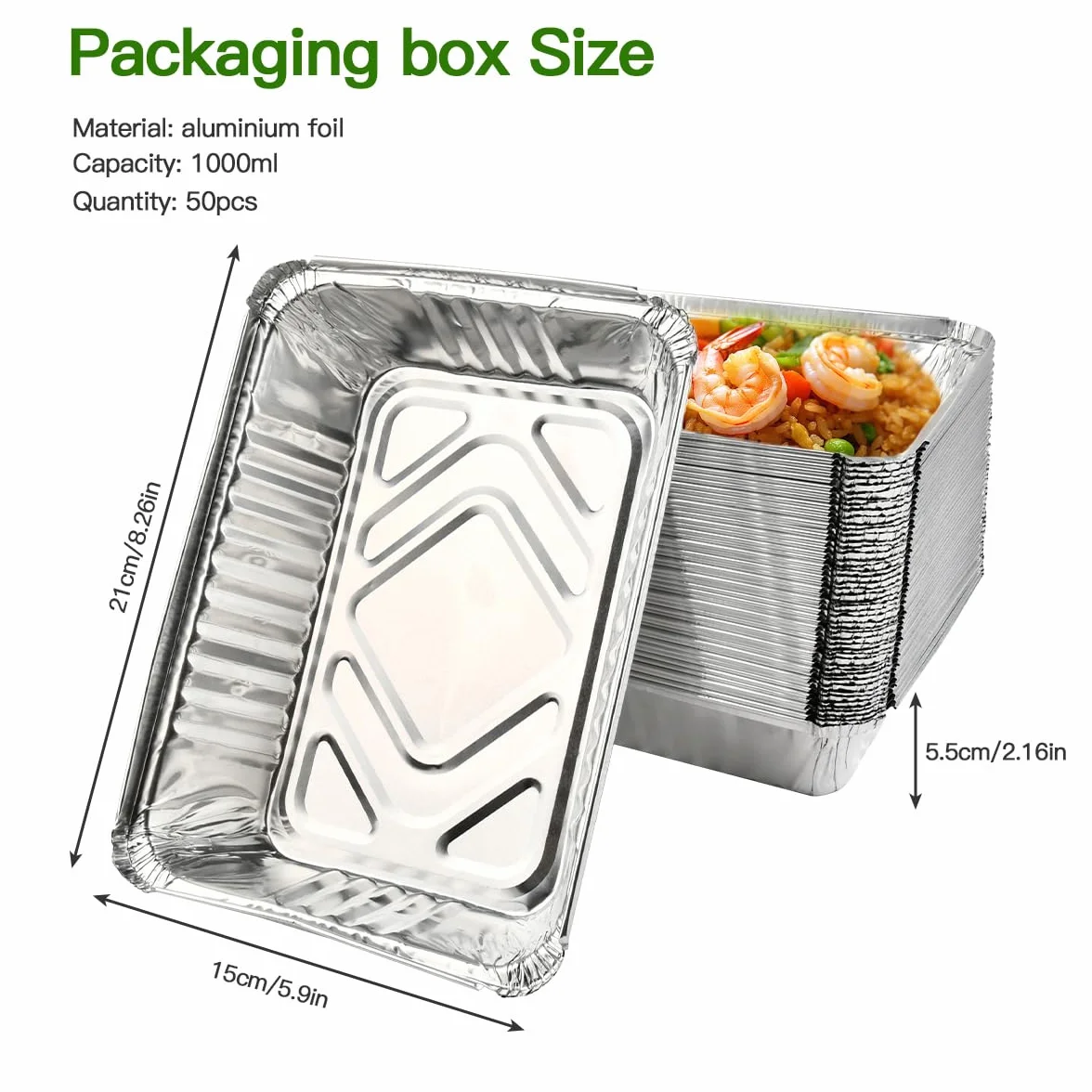 50 Pièces Barquette Aluminium Barbecue, 1000ml Plat Aluminium Jetable, Barquette en Aluminium Rectangulaire, Barbecue Plateaux Parfait pour la Cuisson Grillage Cuisine Restauration