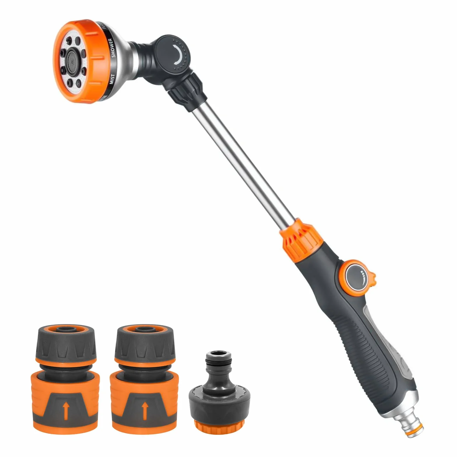 LangRay Pistolet d'arrosage de Jardin, Lance Arrosage 47cm 8 Modèles Réglable Pulvérisateur de Jardin Arrosoir avec 2 Embout Tuyau Arrosage 1/2 Pouce et 1 Buse