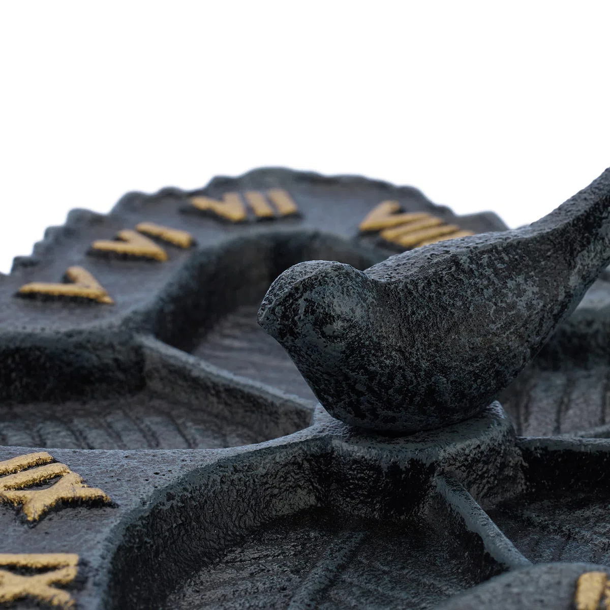 Relaxdays Cadran Solaire pour Jardin, Fonte de Fer, Design Antique, Feuille & Oiseau, déco extérieure, Anthracite - doré