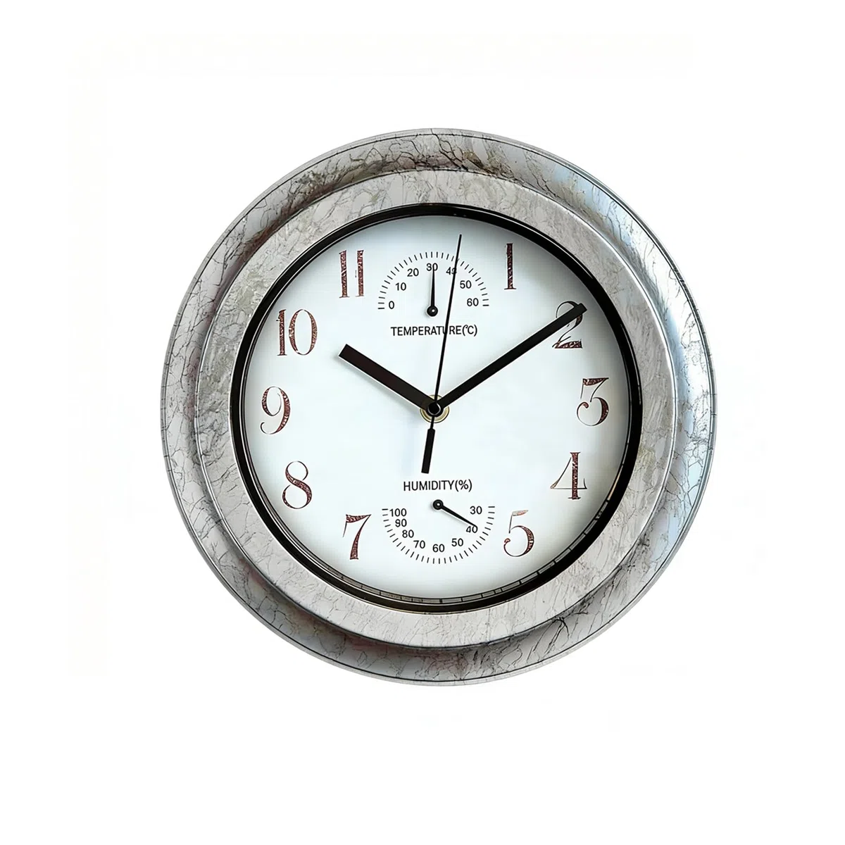 Mateju Horloge Murale Extérieure Étanche 30 cm - Pendule de Jardin Rétro - Horloge Salle de Bain Silencieuse sans Tic-Tac - avec Thermomètre et Hygromètre (Gris,30cm)