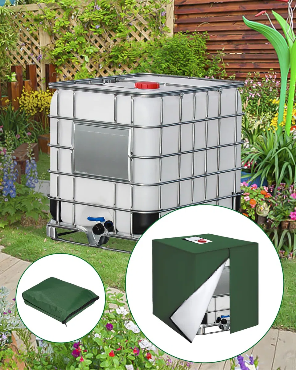 Bache pour Cuve 1000L IBC, 420D Réservoir d'eau Couvercle, Anti-UV Housse Protection Cuve, Bâche de Protection Cuve IBC avec Fermeture éclair, 120 x 100 x 116 cm(Vert)