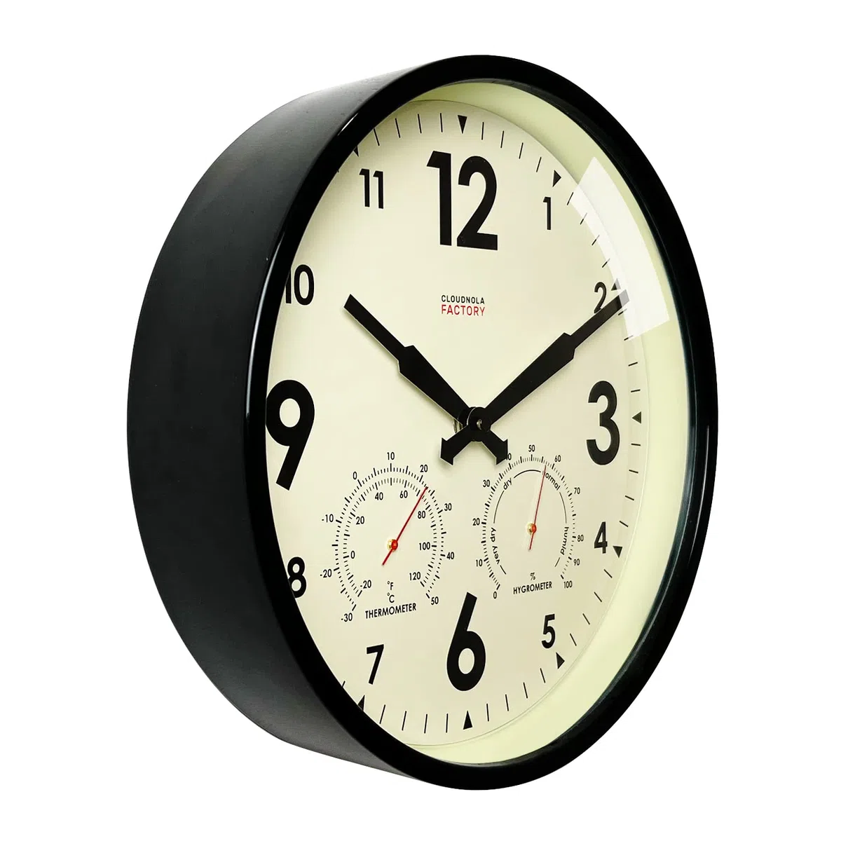 Cloudnola Horloge Murale en métal étanche pour intérieur et extérieur avec thermomètre et hygromètre, Vert, 30,5 cm, silencieuse, sans tic-tac