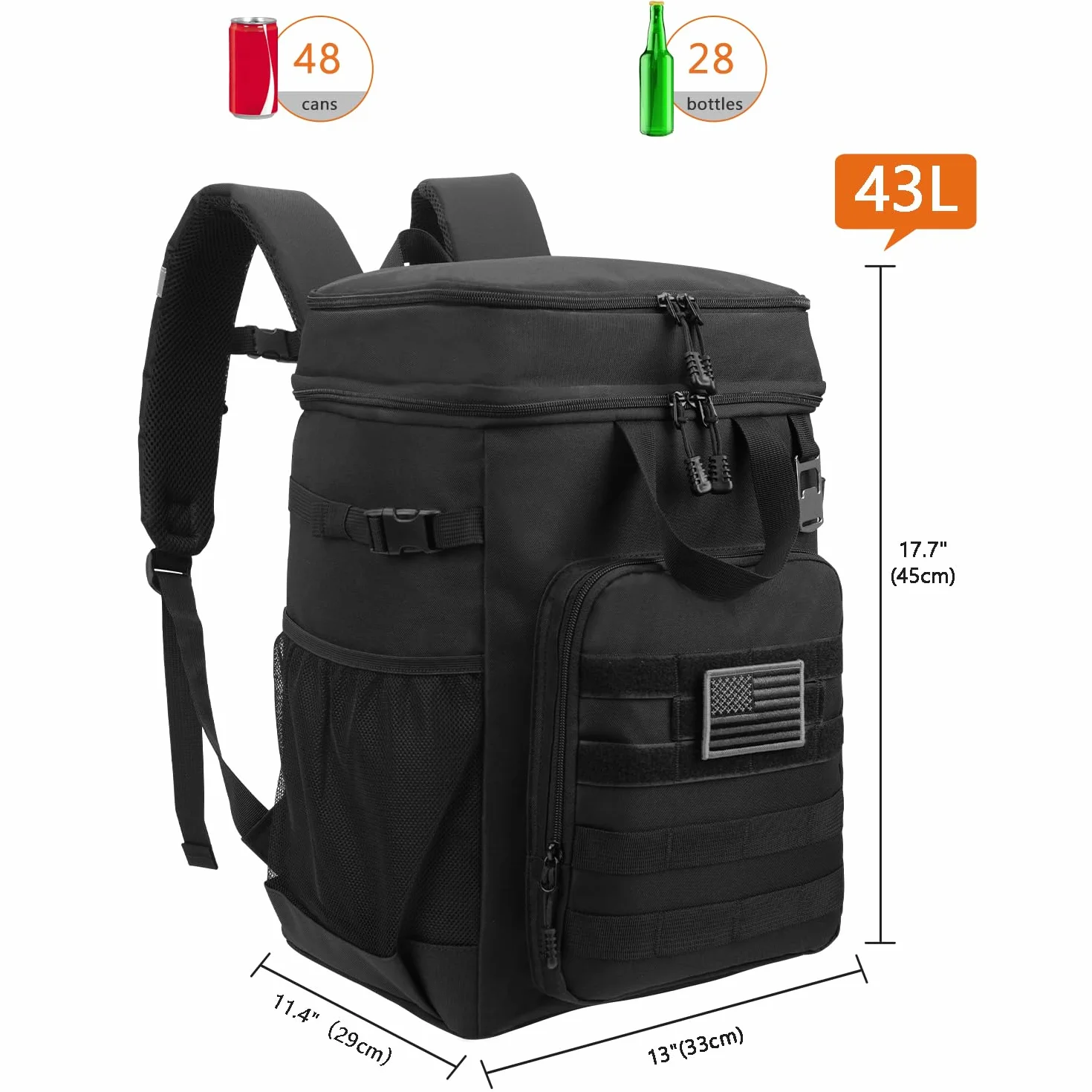 Hp hope Sac à Dos Isotherme de 43 l - Sac de Pique-Nique - Sac Isotherme - Grand Sac à Dos pour Homme et Femme - pour Camping, Plage, extérieur, Voyage, Famille, Pique-Nique, Barbecue