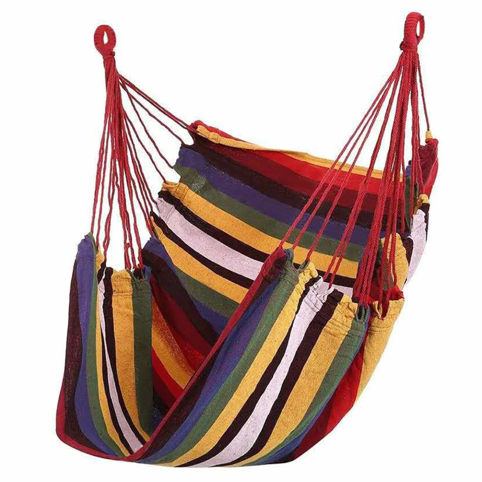 Wakects Chaise Hamac en Toile, Chaise Suspendue Portable à Rayures Colorées pour Une Utilisation Intérieure et Extérieure, Siège Pivotant Robuste et Compact pour la Détente