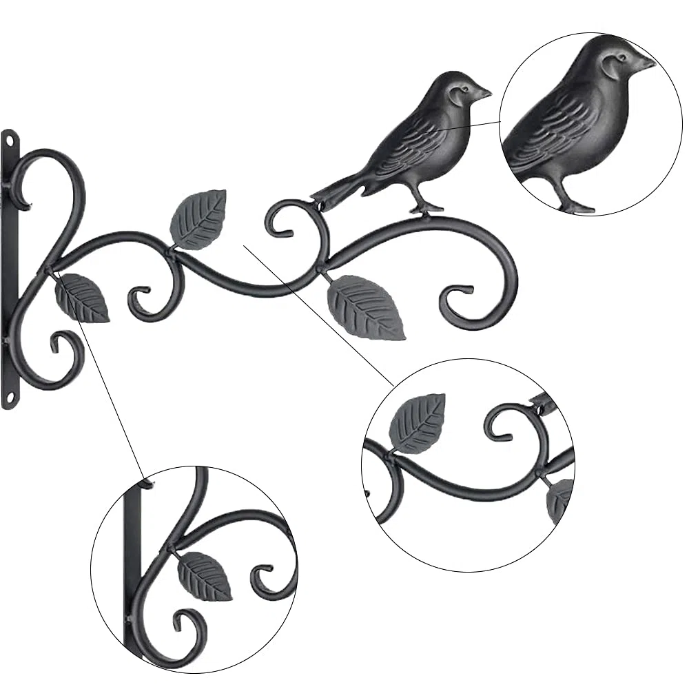 Lot de 2 crochets muraux noirs pour plantes, mangeoires, jardinières et lanternes